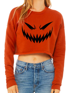 Scary Pumpkin Cropped Sweatshirt | Burnt Orange